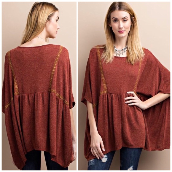 ❗️CLOSING SALE❗️Rust Slouchy Cozy Poncho Tunic Top - Picture 2 of 3